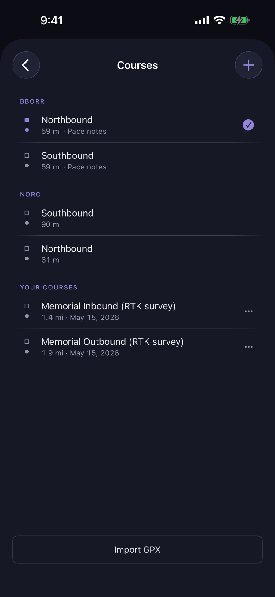 Open Road Ace custom courses list